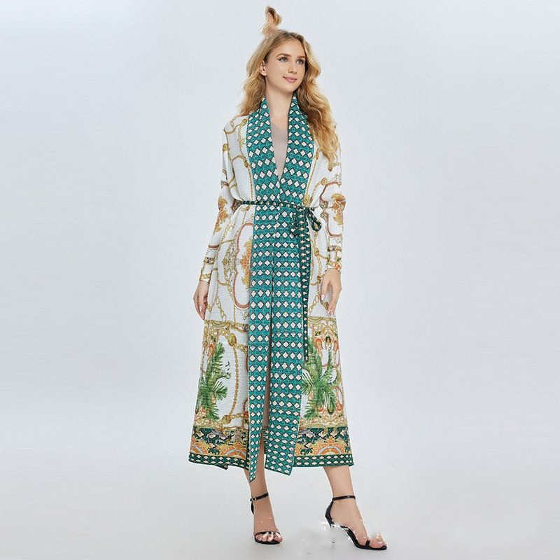 Factory Customized Long Coat Miyake Pleated Contrast Color Loose MID-Length Windbreaker for Women