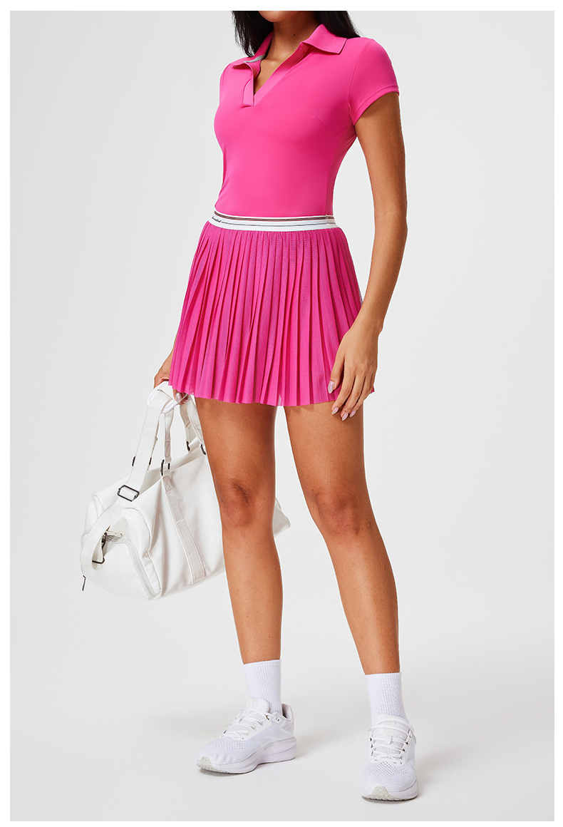 Factory Custom Stylish High Waisted Double Layered Mesh Pleated Golf Skirt Women's Padel Tennis Wear Pickleball Dress Set