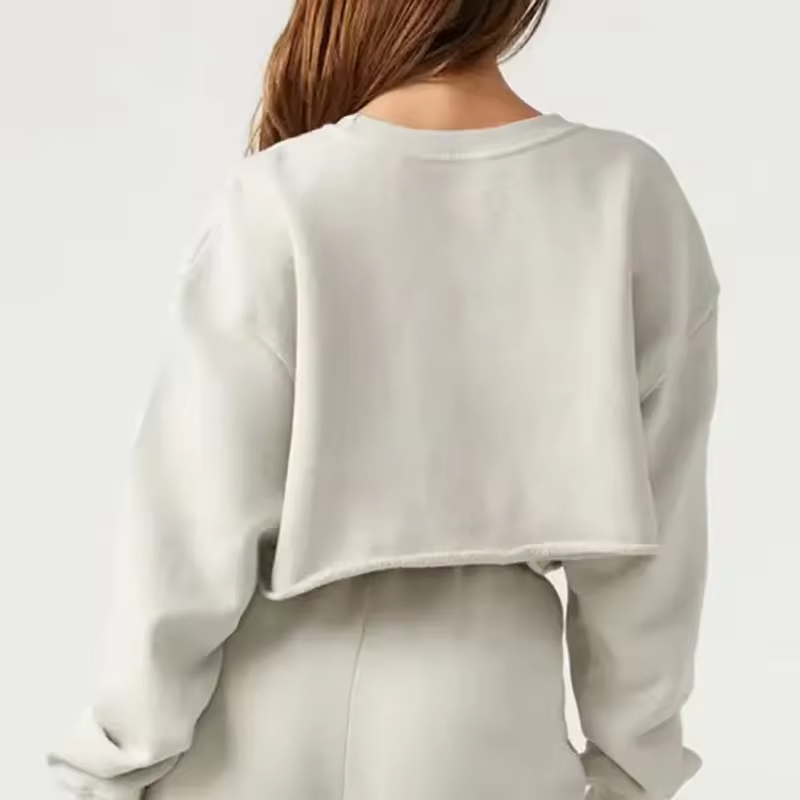 Custom Logo Organic Cotton Women Tops Crewneck Hoodies High Quality Cropped Sweatshirts