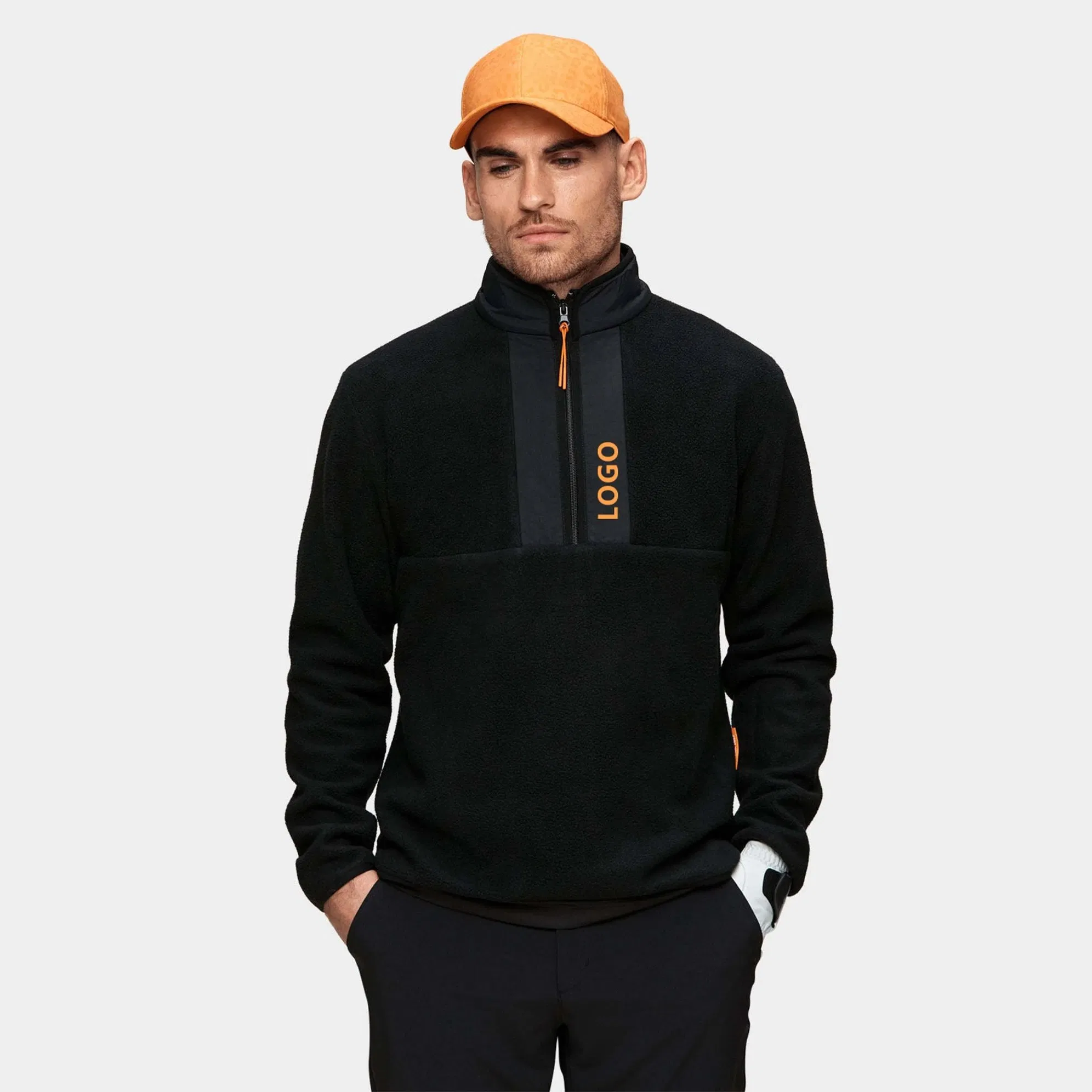 Custom Sport Quarter Half Chest Zipper Wool Black Pullover Performance Golf Sweatshirt Jumper for Men