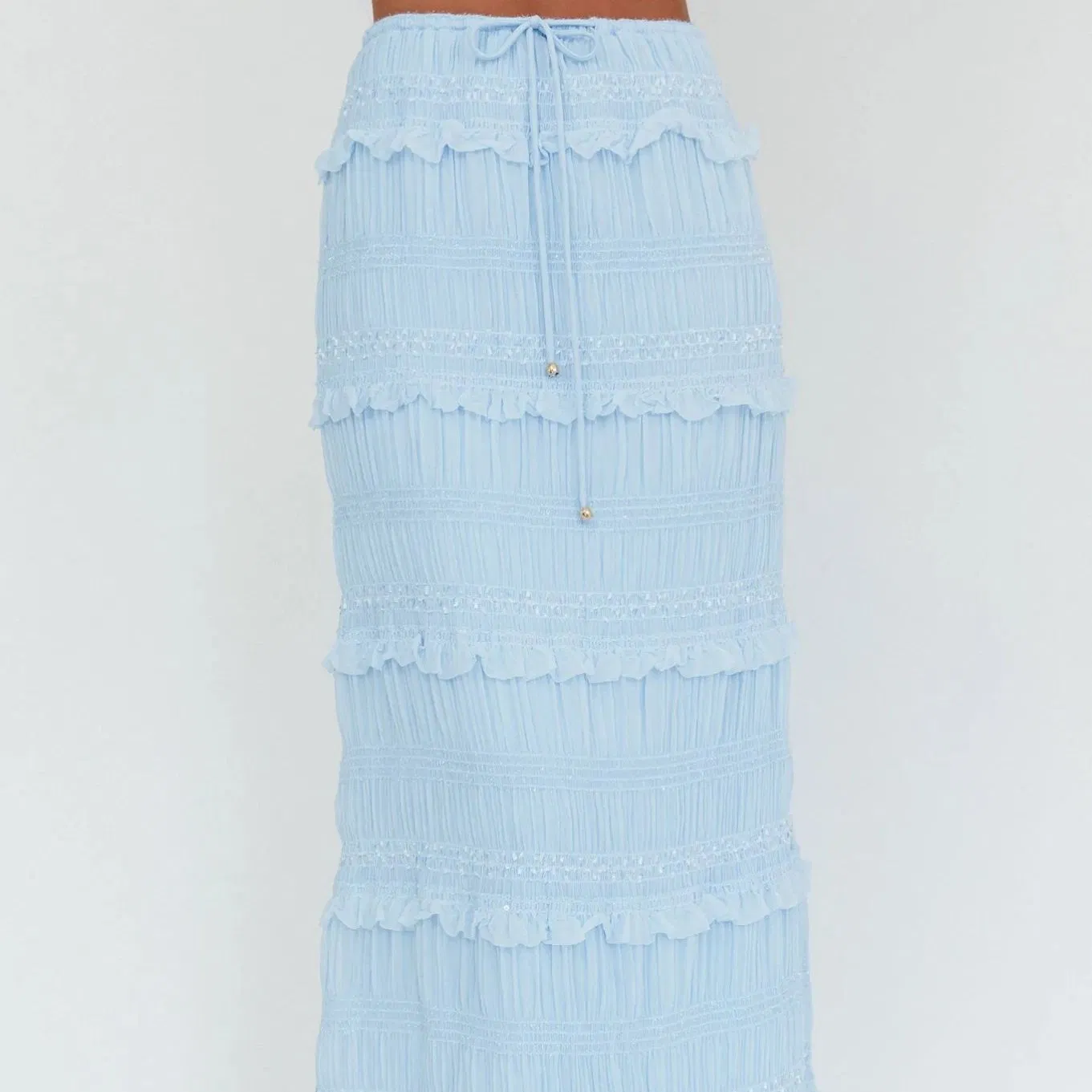 Wholesale Maxi Summer Layered Lace Comfortable Customization Blue Fashion Tie-up Ultra-Long Straight School MIDI Skirt