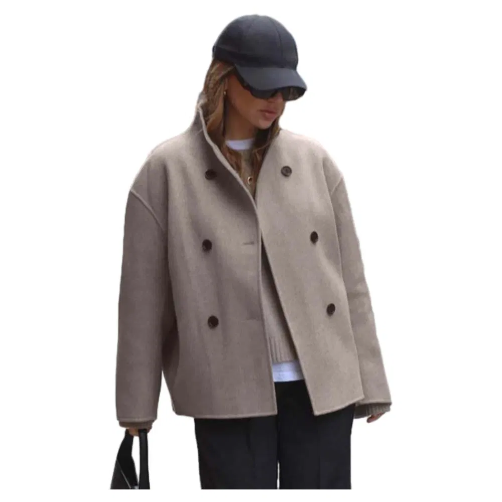 Women's Brown Wool Coat Side View