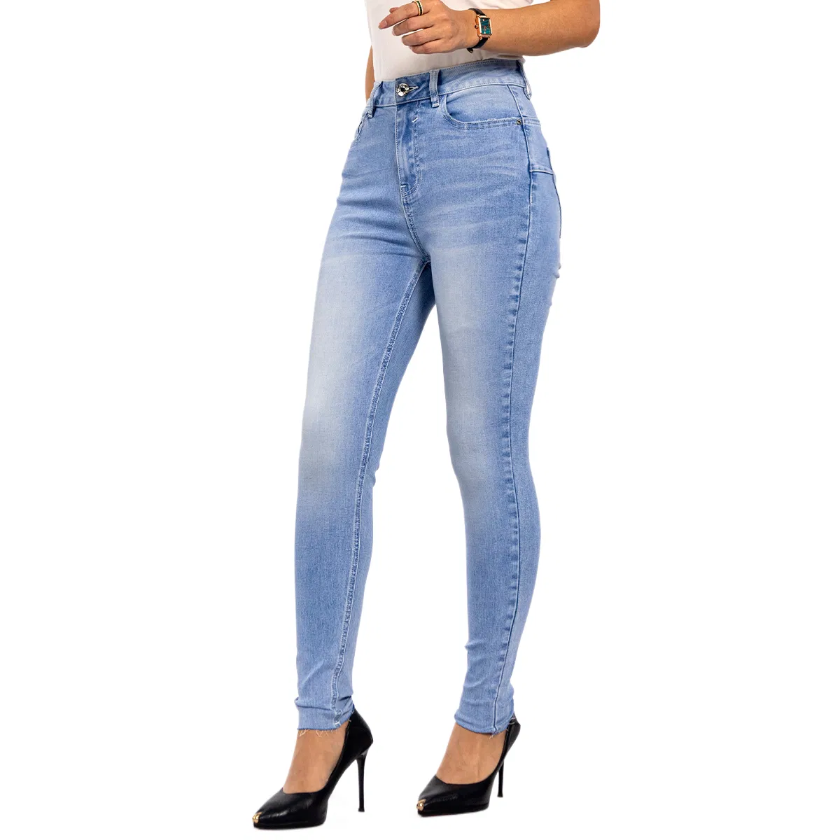 Fashion Casual Soft Denim Blue High Waist Skinny Jeans for Women