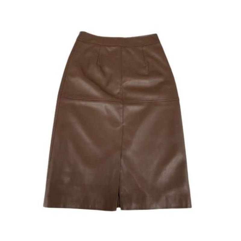 Factory Customization Genuine Leather Lamb Slit Solid Color Straight Wrap Skirt on Spring/Autumn