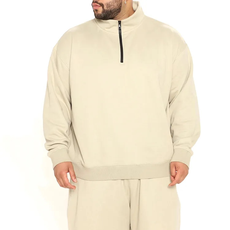 Custom Men′ S Turtleneck Half Zip Sweatshirt 100% Organic Cotton Plus Size Drop Shoulder 14 Zipper Blank Sweatshirt for Men