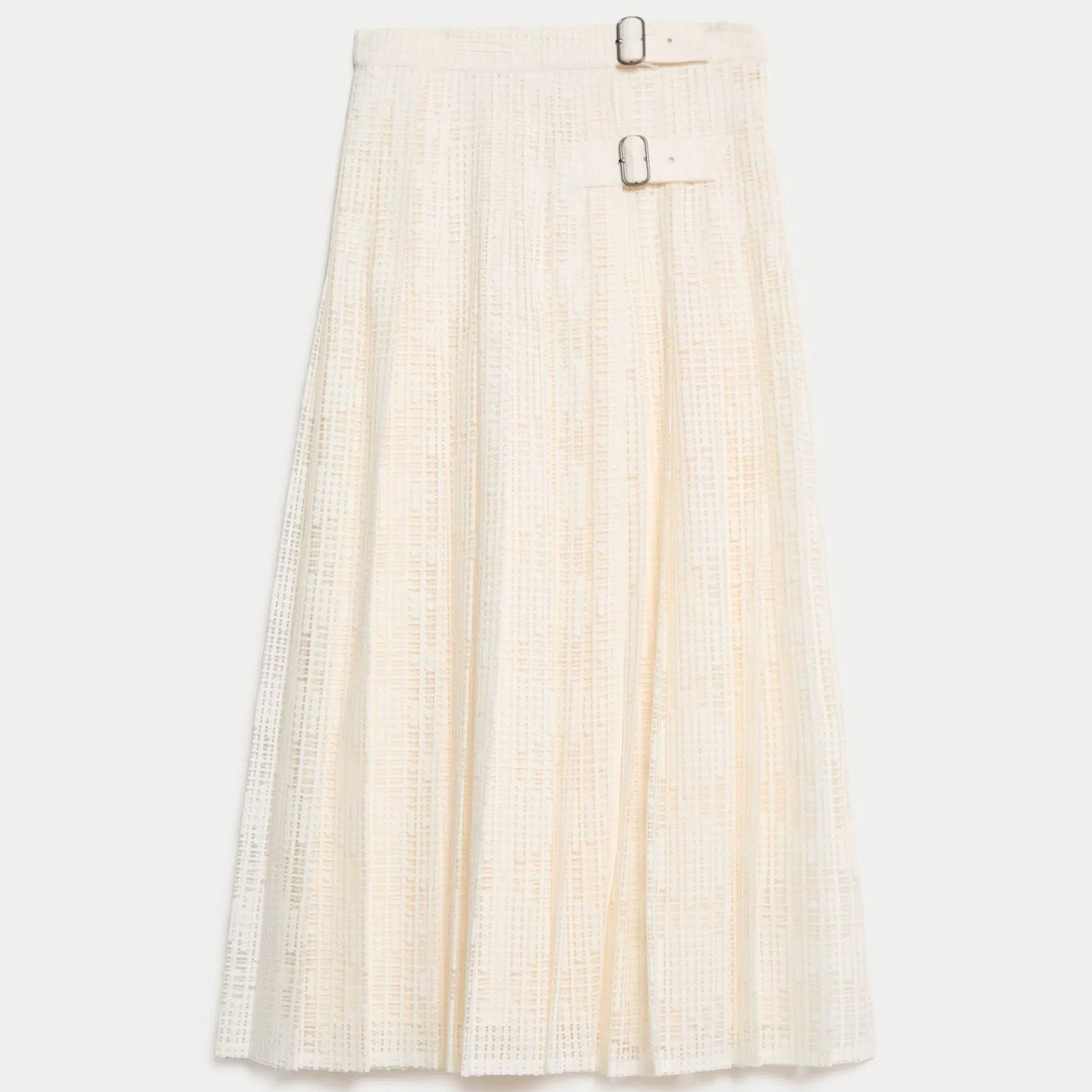 Beige Custom High-Waist Multiple-Layered Fashion Sheer Women's Metal-Clad Belt Design A-Line Long Wholesale Maxi Ladies Skirt