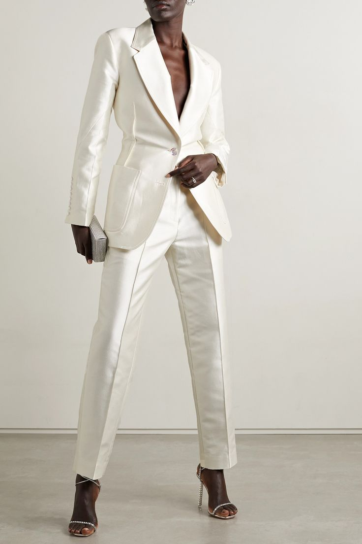 Notch Lapel Single-Breasted Cotton and Silk-Blend Satin Blazer