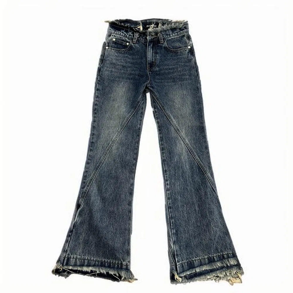 Tagzone Fashion Denim Streetwear Custom Waist Ripped Distressed Men Flared Jeans Pants