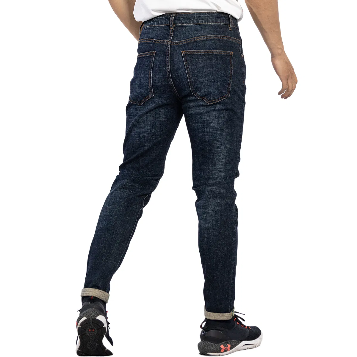 Custom Vintage Dark Blue Stone Washed Button Fly Men Denim Jeans