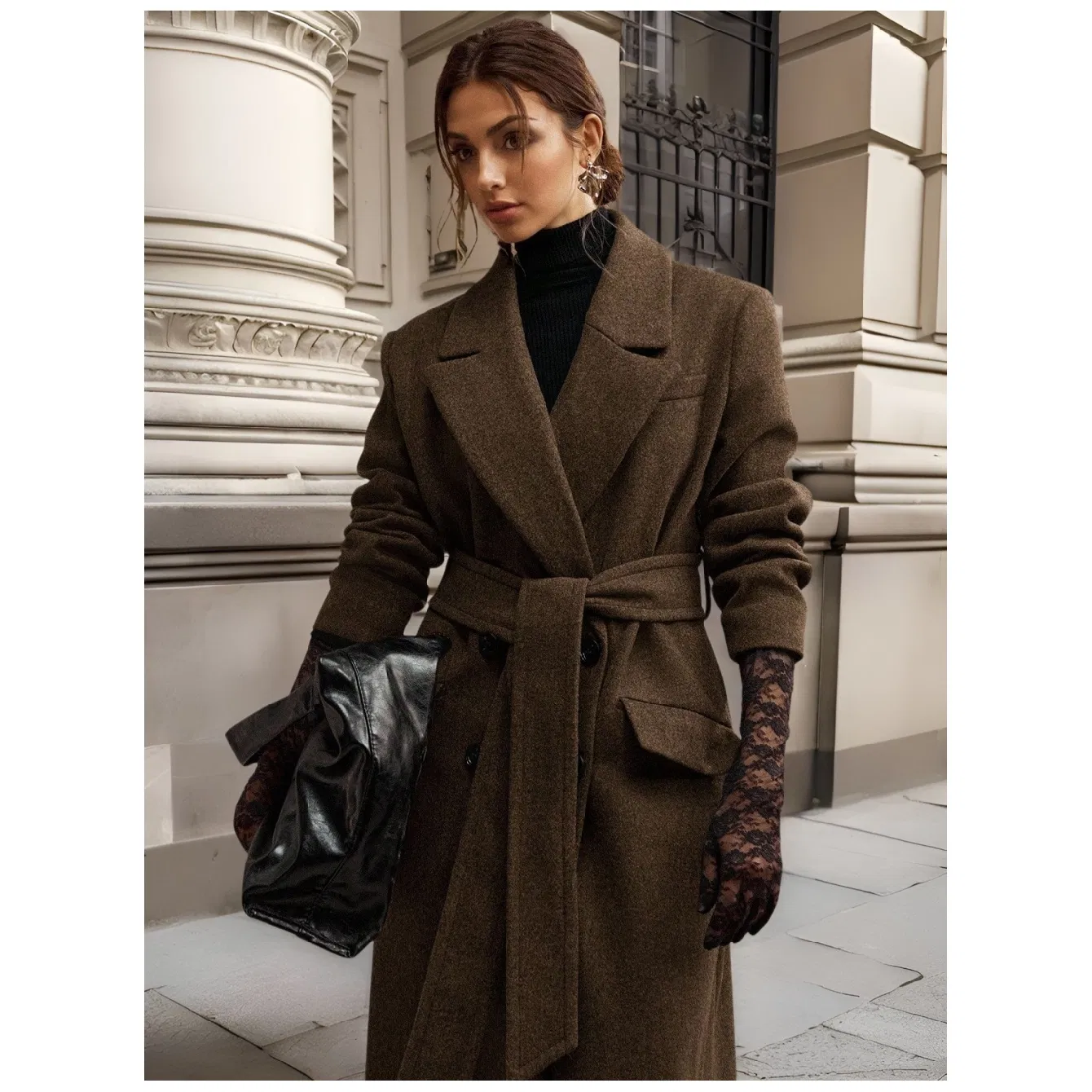 Chocolate Brown Belted Wool Blend Oversized Coat