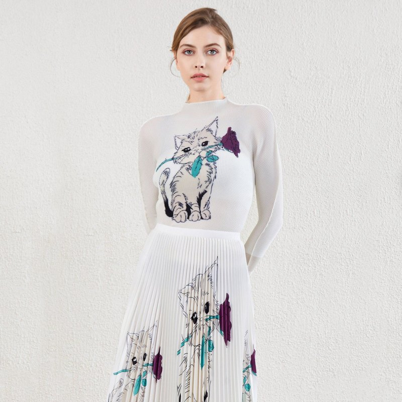 Factory Custom Printed Slim Fit Long Sleeve Pleated Half-Length Loose Long Skirt Printed Suit Casual Women's Wear