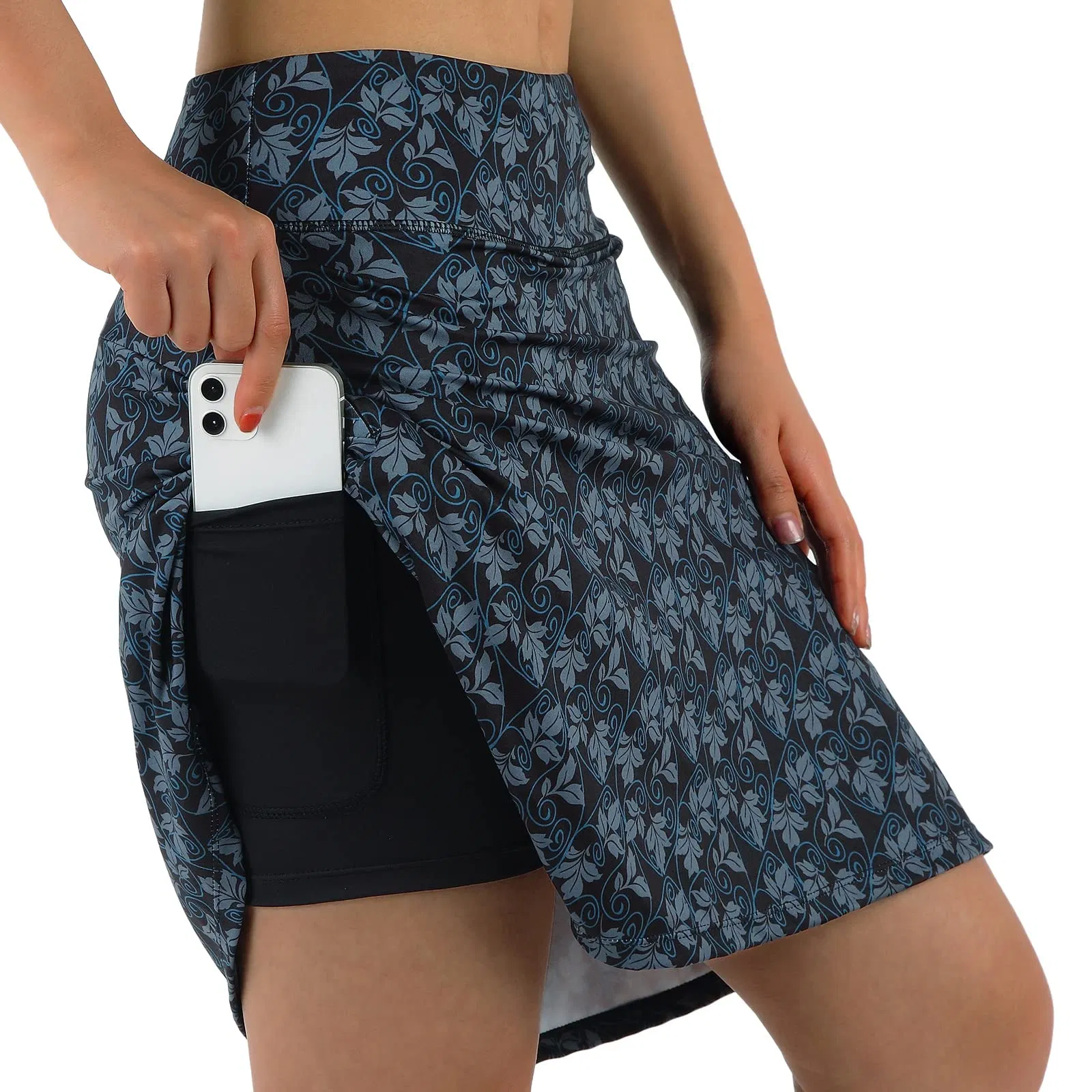 Tennis Golf Short Skirt Knee Length with High Waist Zipper Pocket