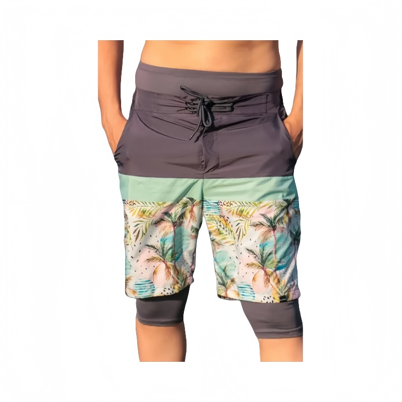 Halal Sports Swim Shorts with Print Patterned High Elastic Sportswear Trunk for Men