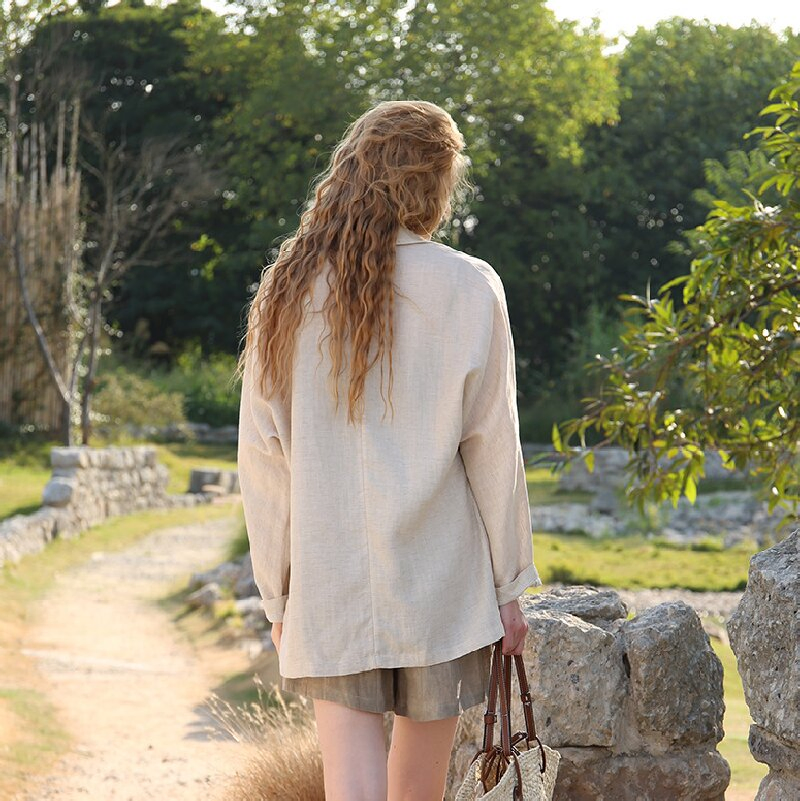 Women's High Quatliy Cotton Linen Loose Casual Spring and Autumn Blazer