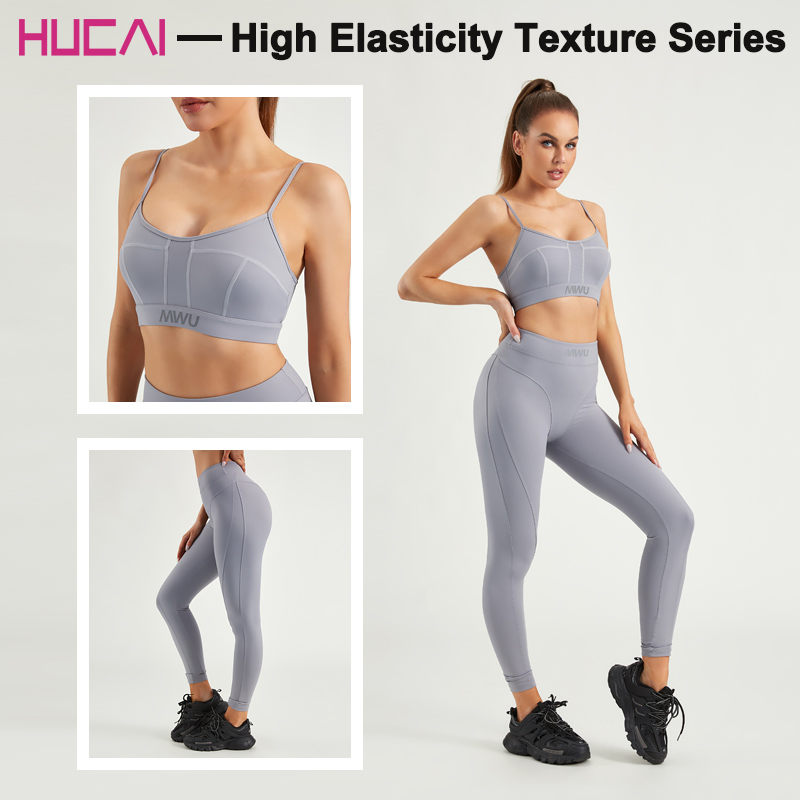 Hucai ODM Women Fitness Leggings Split Line Design Slim Sports Tights