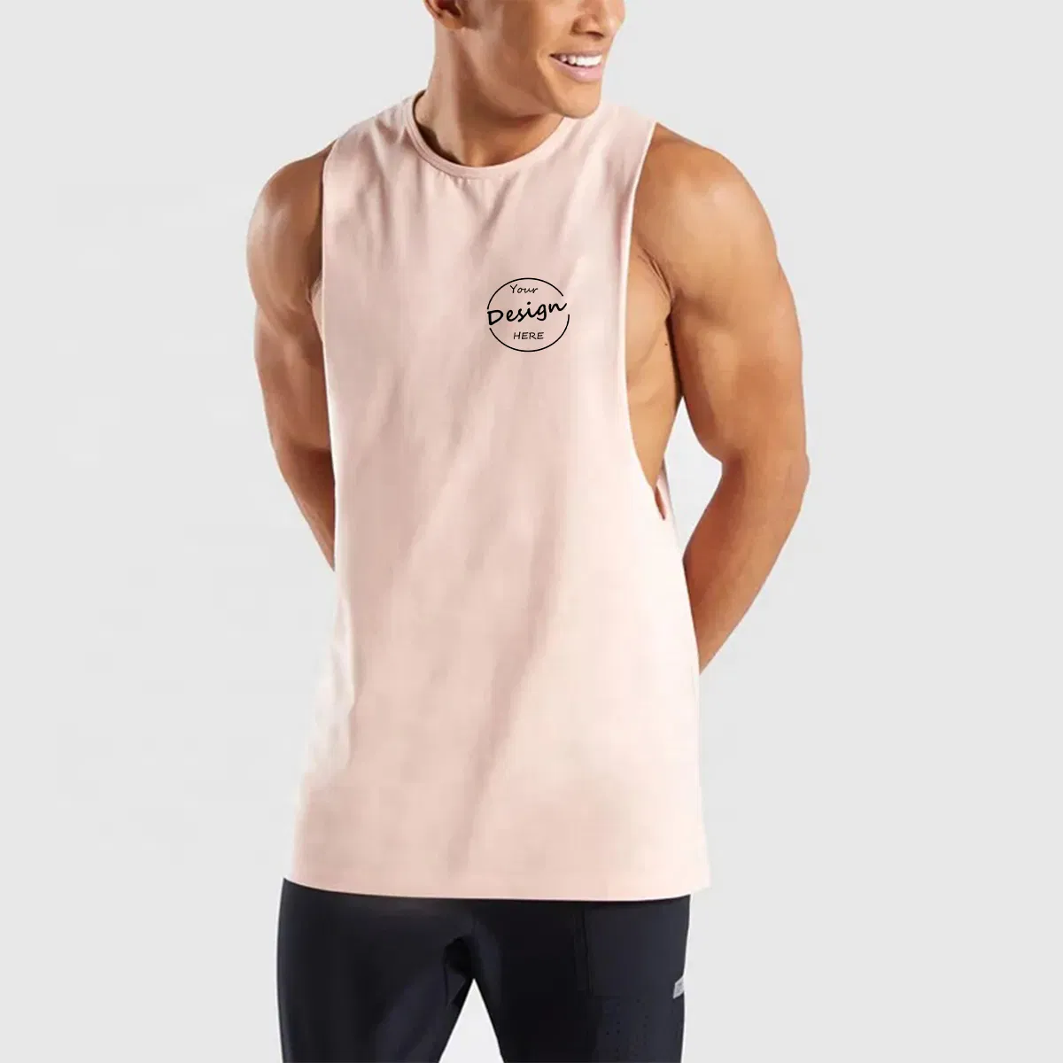 Custom Wholesale High Quality Hip Hop Sleeveless Men's T Shirts Dropped Armhole Cotton Tank Tops Plain Custom Gym Vests