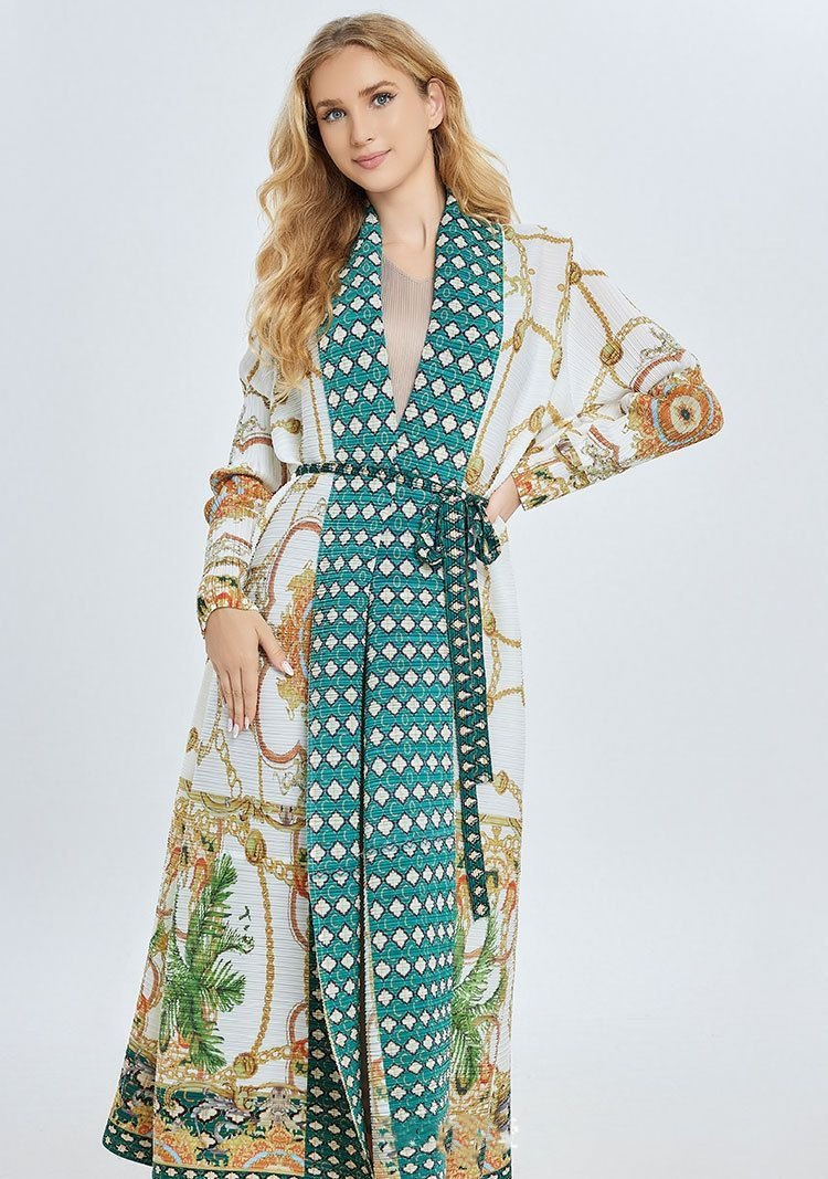 Factory Customized Long Coat Miyake Pleated Contrast Color Loose MID-Length Windbreaker for Women