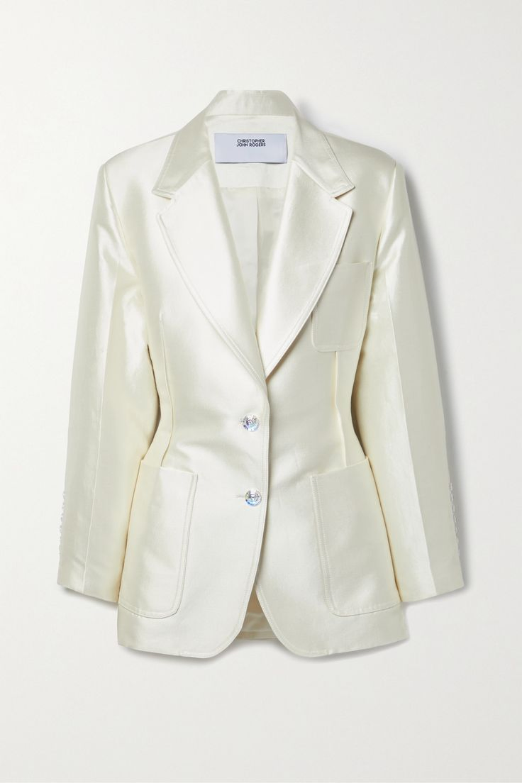 Notch Lapel Single-Breasted Cotton and Silk-Blend Satin Blazer
