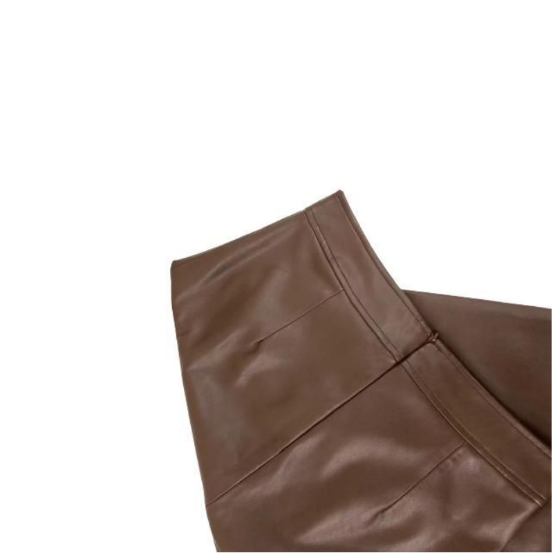 Factory Customization Genuine Leather Lamb Slit Solid Color Straight Wrap Skirt on Spring/Autumn