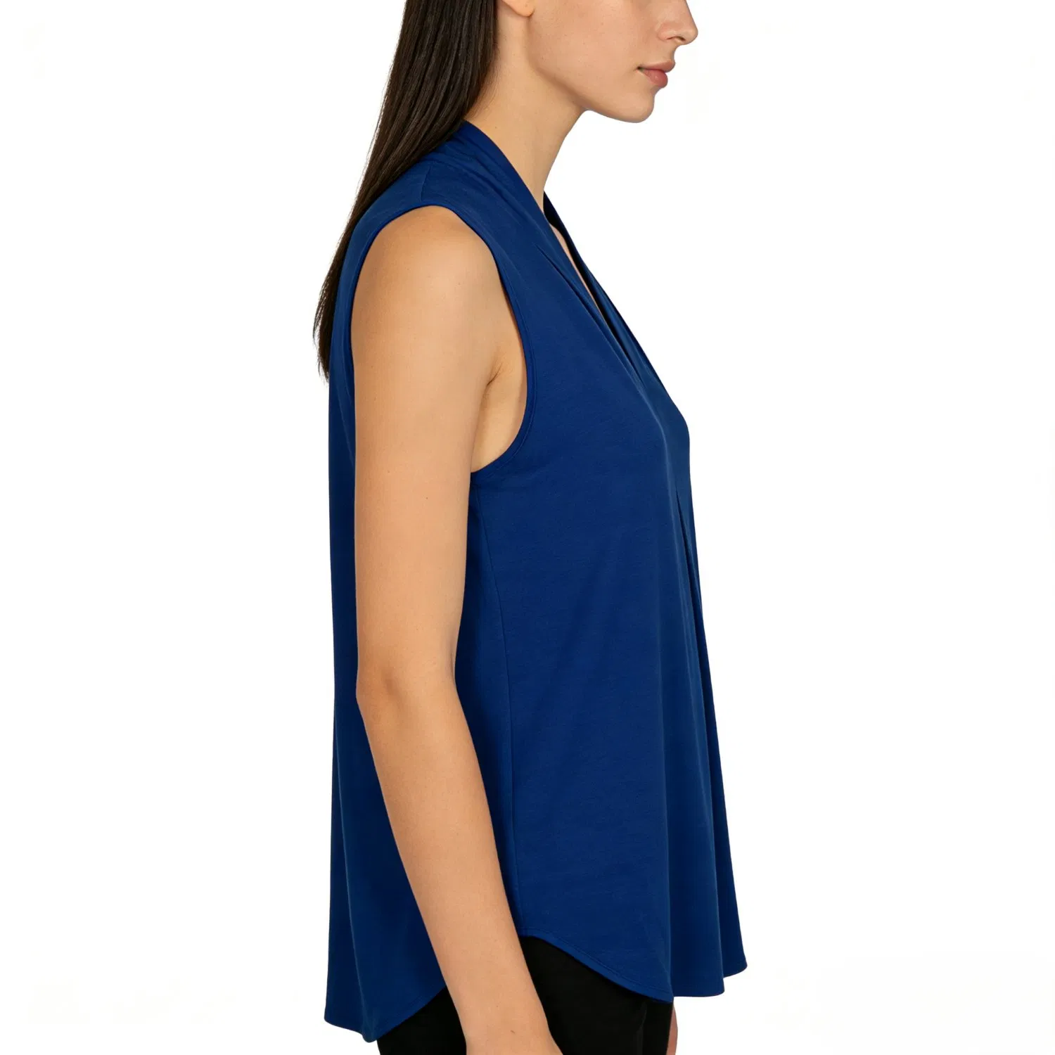 Soft Silky Viscose Modal Blend Drape Front V-Neck Sleeveless Top Womens Viscose V-Neck Drapping Tank Top