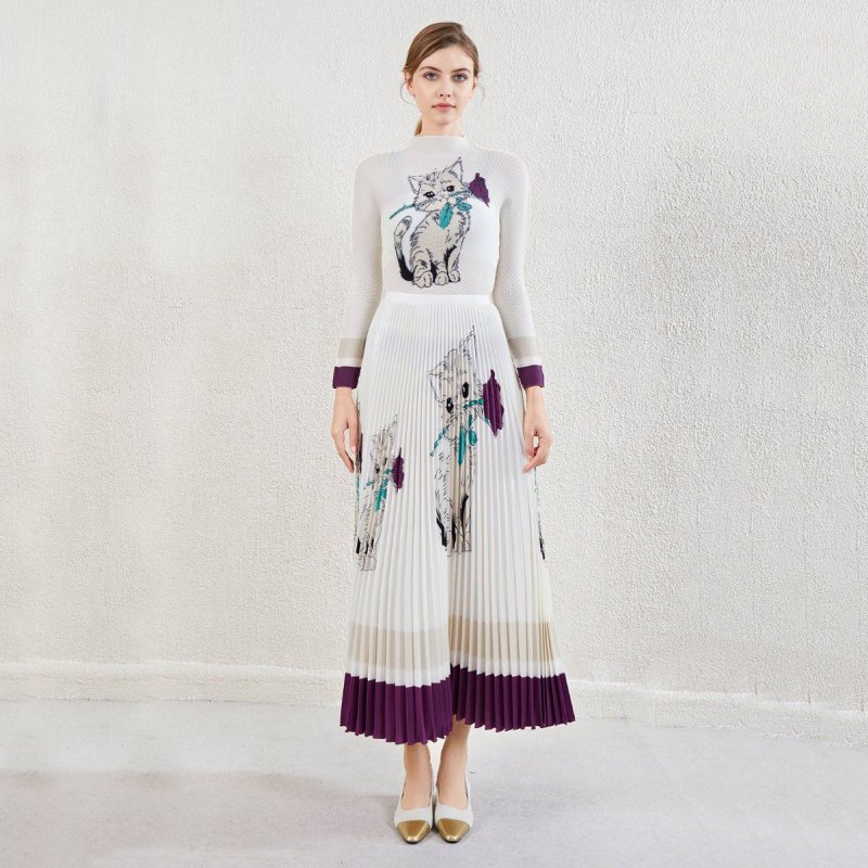 Factory Custom Printed Slim Fit Long Sleeve Pleated Half-Length Loose Long Skirt Printed Suit Casual Women's Wear