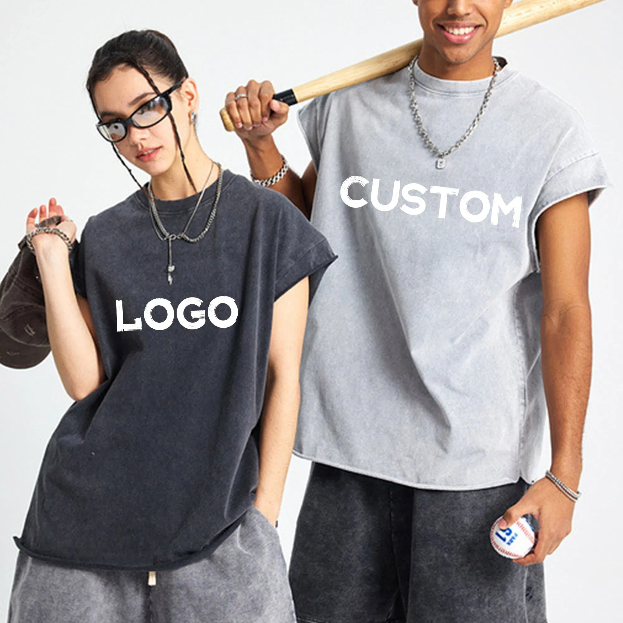 Wholesale T Shirts Wash Vintage Graphic Tee Washed Acid Heavyweight Boxy Cotton Oversized Cropped Custom Plain Tank Top Men Casual Sleeveless T Shirt