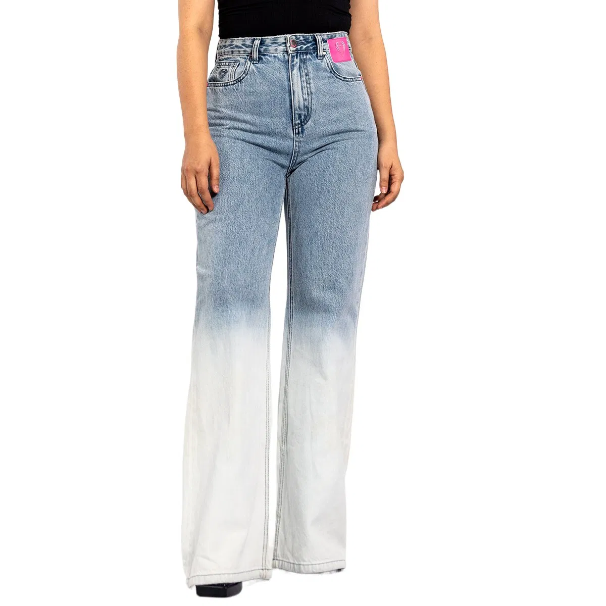 Casual Denim Pants Slim Gradient Color High-Waisted Wide Leg Jeans for Women