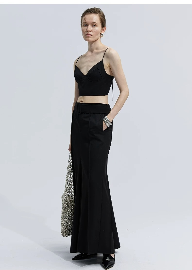 Wholesale Customized Women Tank Top with Long Skirt Sleeves Stripe Fabric Design Women Tank Top for Summer Spring Wear