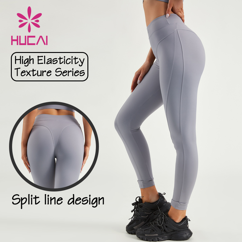 Hucai ODM Women Fitness Leggings Split Line Design Slim Sports Tights