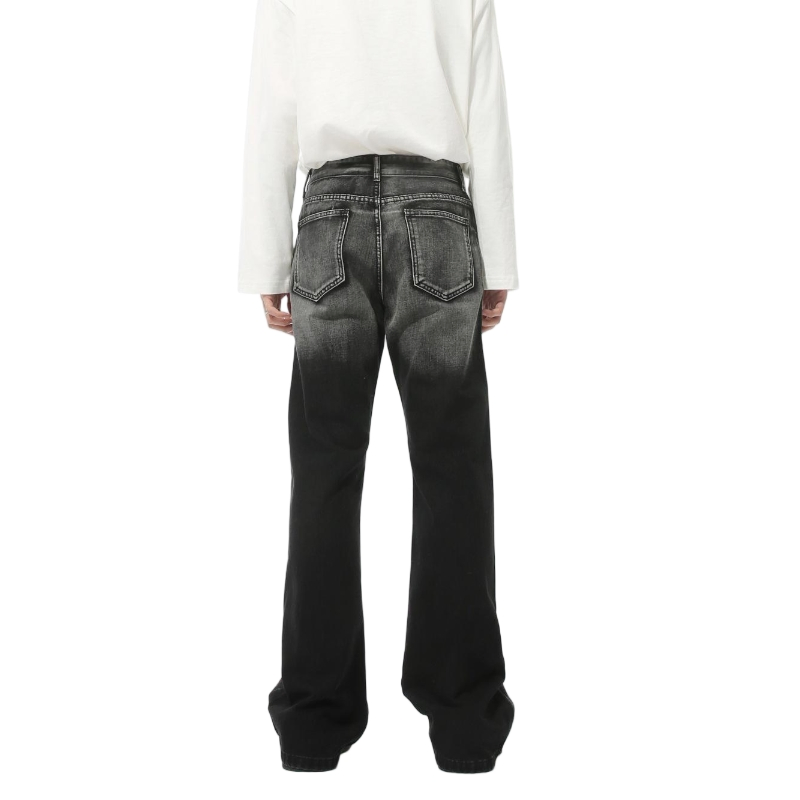 Customized Men's Jeans Stylish American Heavy-Stone Water-Washed Denim Men's Gradient Fading Flared Pants Men's Patchwork Sewing Jeans