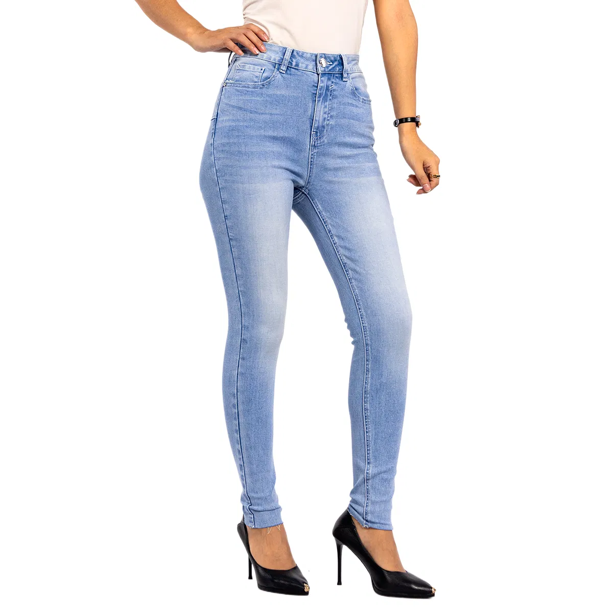 Fashion Casual Soft Denim Blue High Waist Skinny Jeans for Women