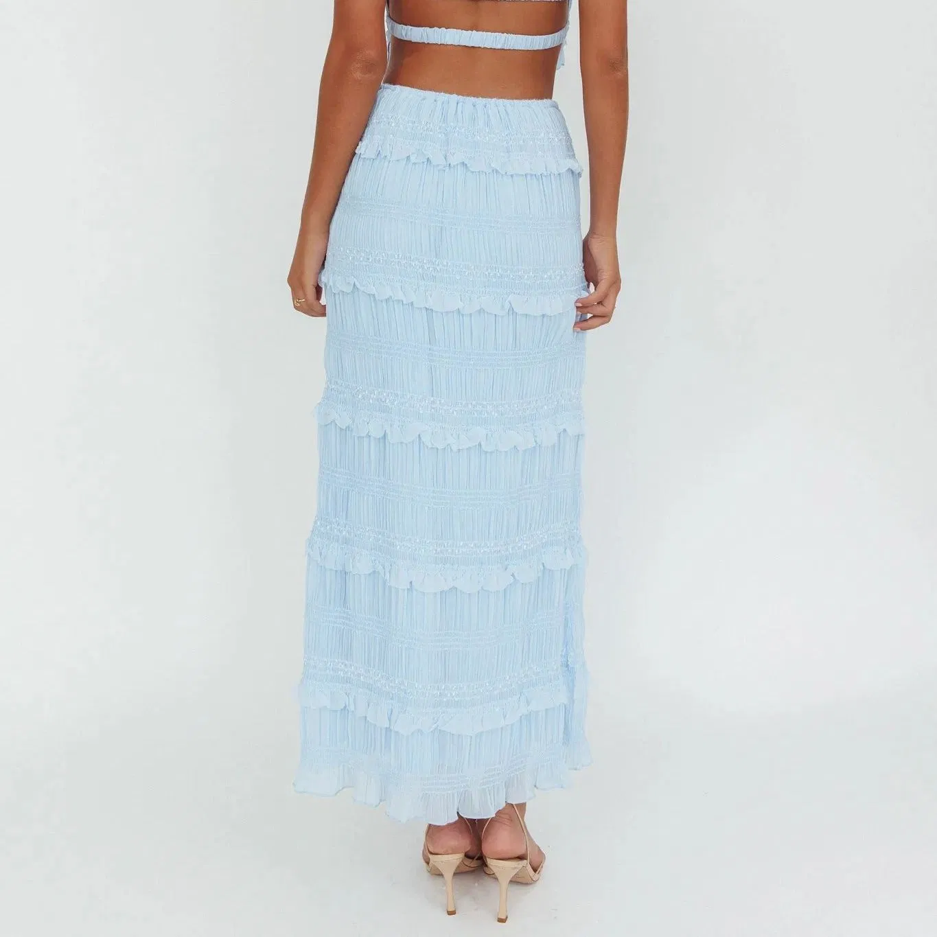 Wholesale Maxi Summer Layered Lace Comfortable Customization Blue Fashion Tie-up Ultra-Long Straight School MIDI Skirt