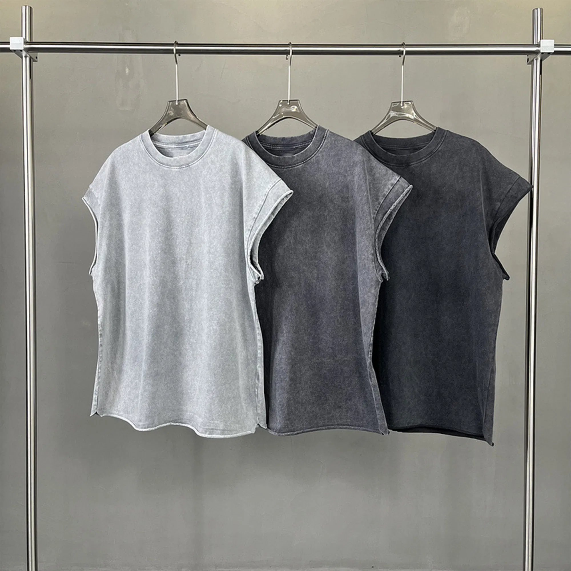 Wholesale T Shirts Wash Vintage Graphic Tee Washed Acid Heavyweight Boxy Cotton Oversized Cropped Custom Plain Tank Top Men Casual Sleeveless T Shirt