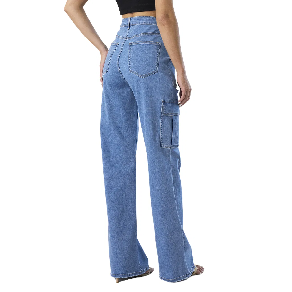 Custom High Waist Cargo Pocket Boyfriend Straight Mom Denim Jeans for Women