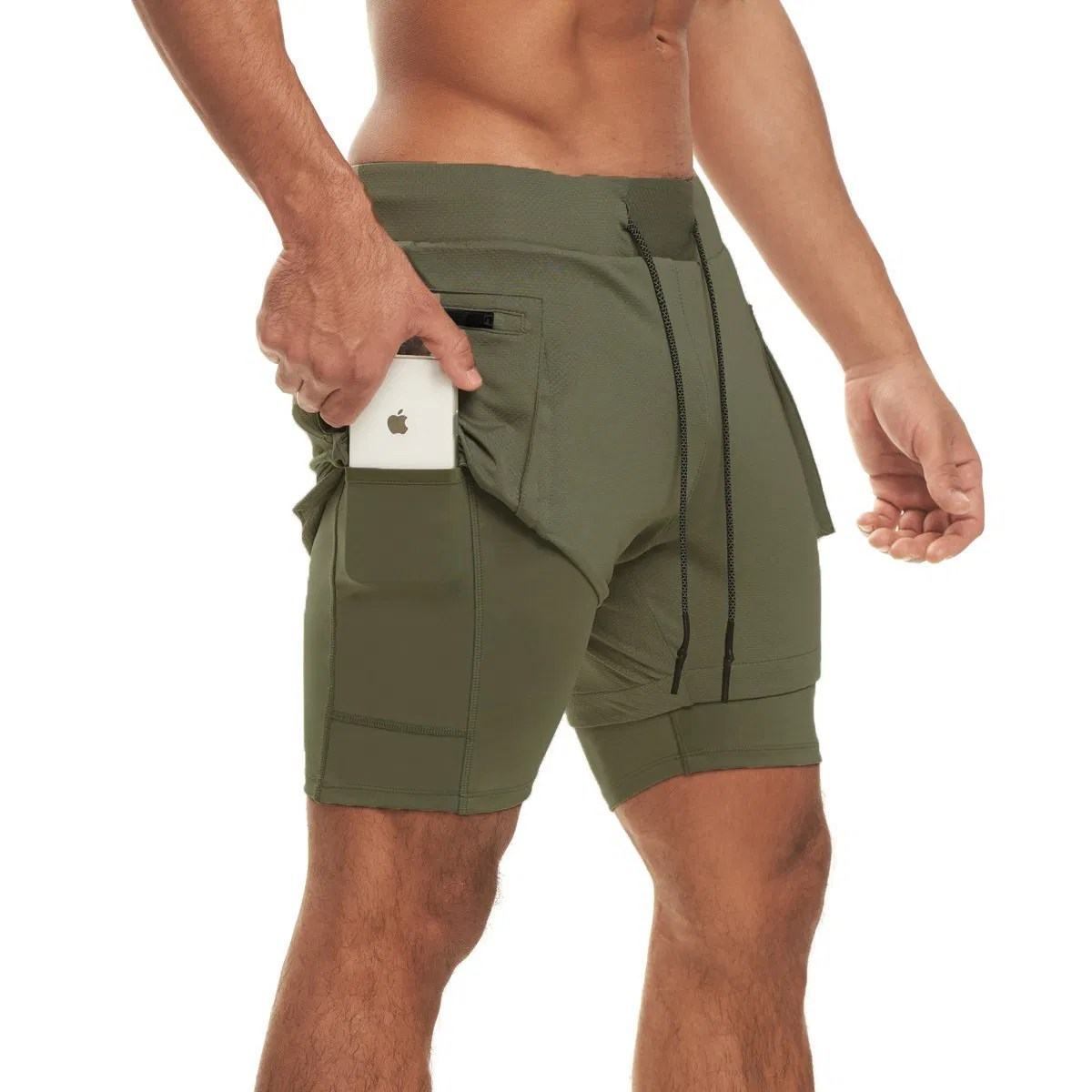 Double Layer Sport Fitness Shorts Men's Solid Color Breathable Running Training Pants