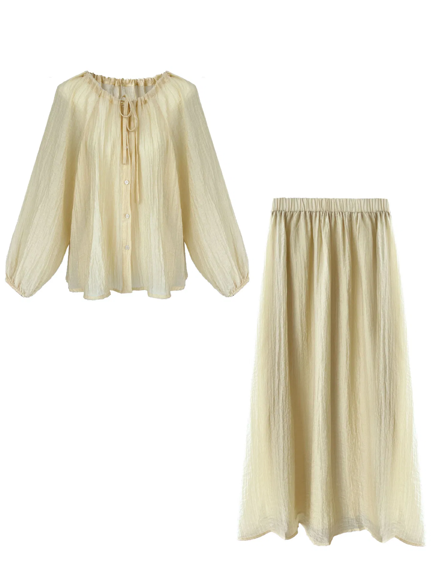 Chic Sun-Protective Suit: Pleated Shirt and Skirt Combo