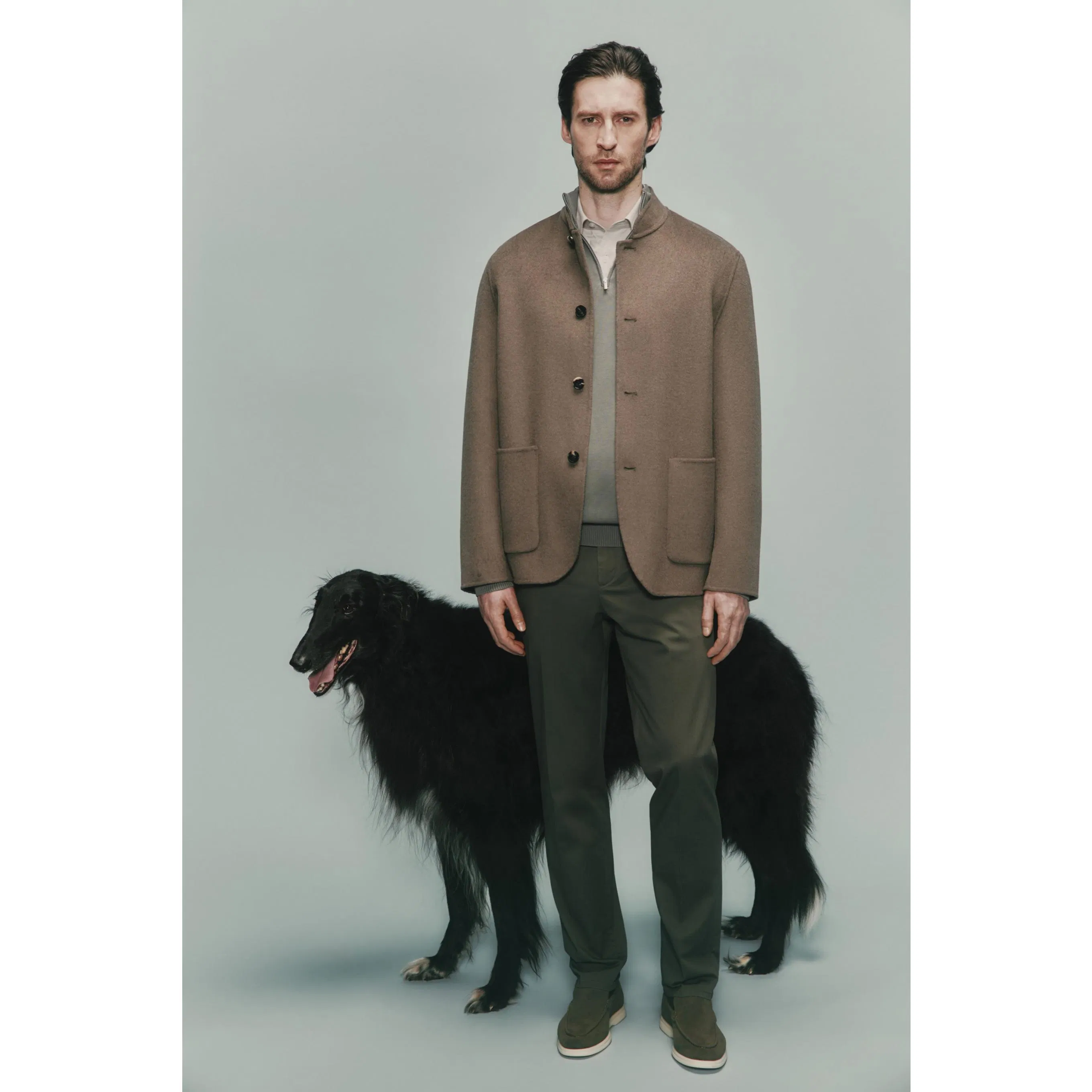 High-End Customized Stand Collar Single Breast Men's Double Face Wool Coat with Suit Blazer Fit and Cashmere Wool Fabric