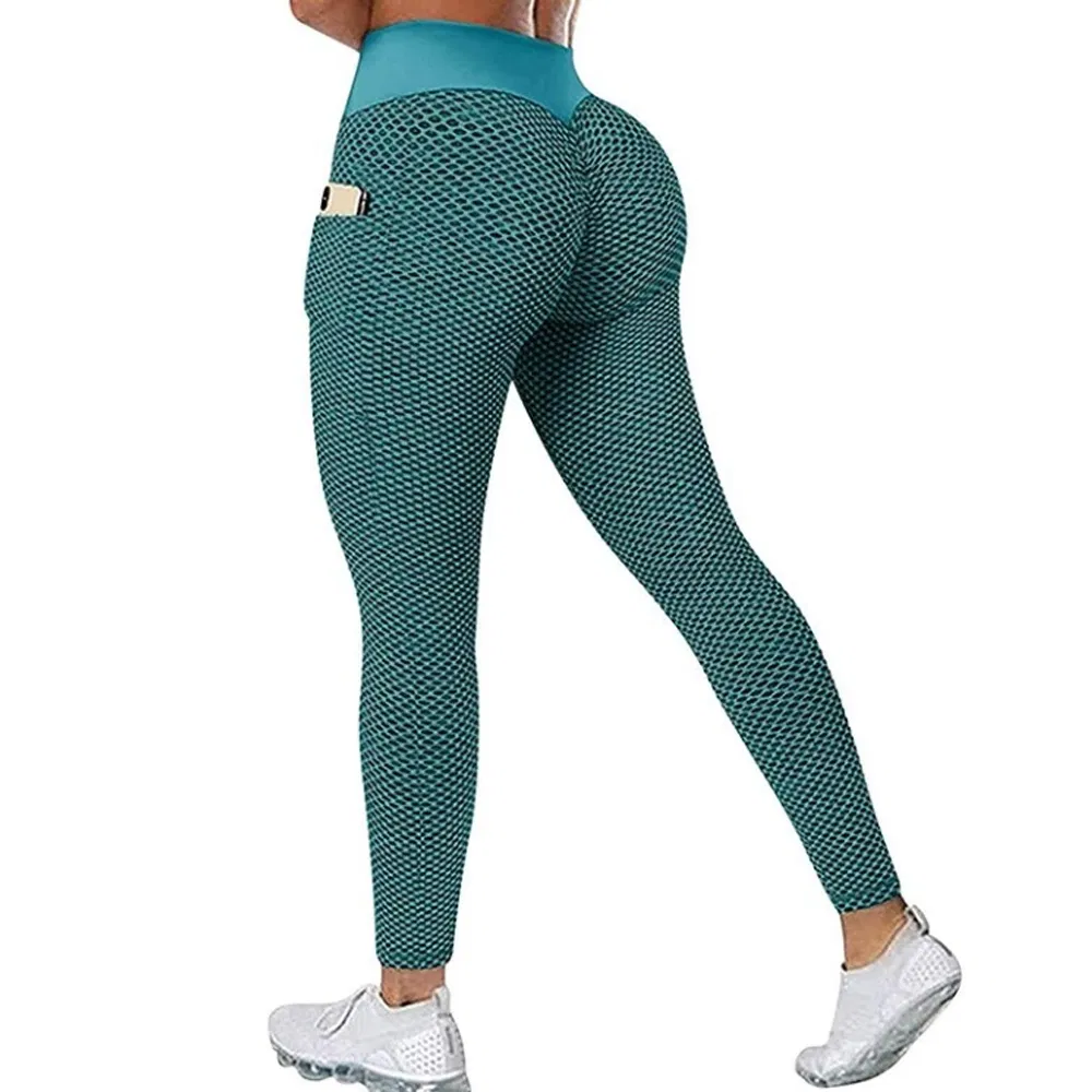 Plus Size Woman Yoga Pants Running Sportswear Workout Butt Lift Pockets Leggings