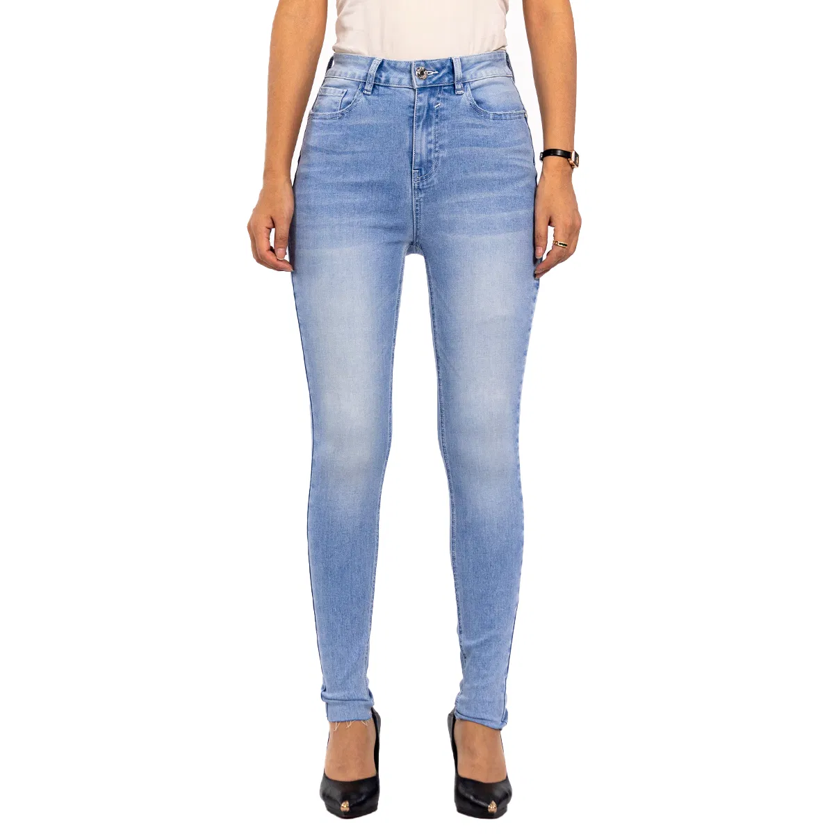 Fashion Casual Soft Denim Blue High Waist Skinny Jeans for Women