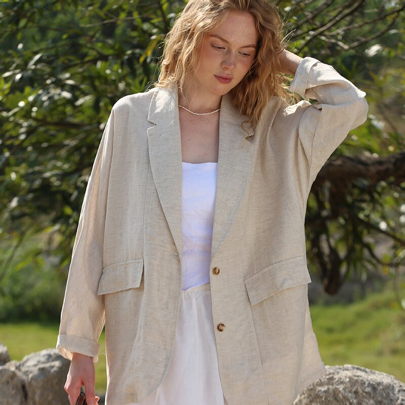 Women's High Quatliy Cotton Linen Loose Casual Spring and Autumn Blazer