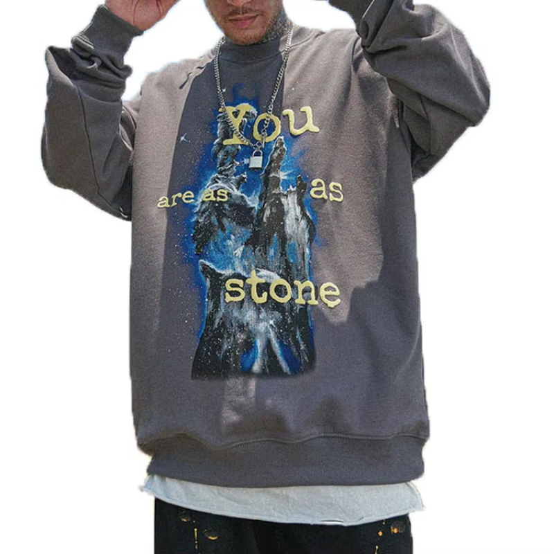 Man's Whoesale Oversized Crew Neck Sweatshirt with Curtom Graphic Print