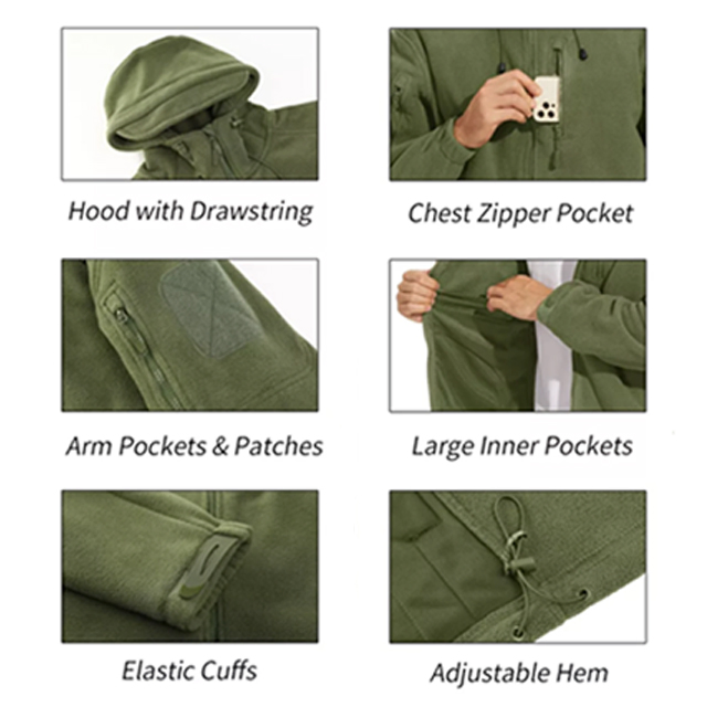Conmr Tactical Fleece Jacket Men's Windproof Warm Outdoor Coat