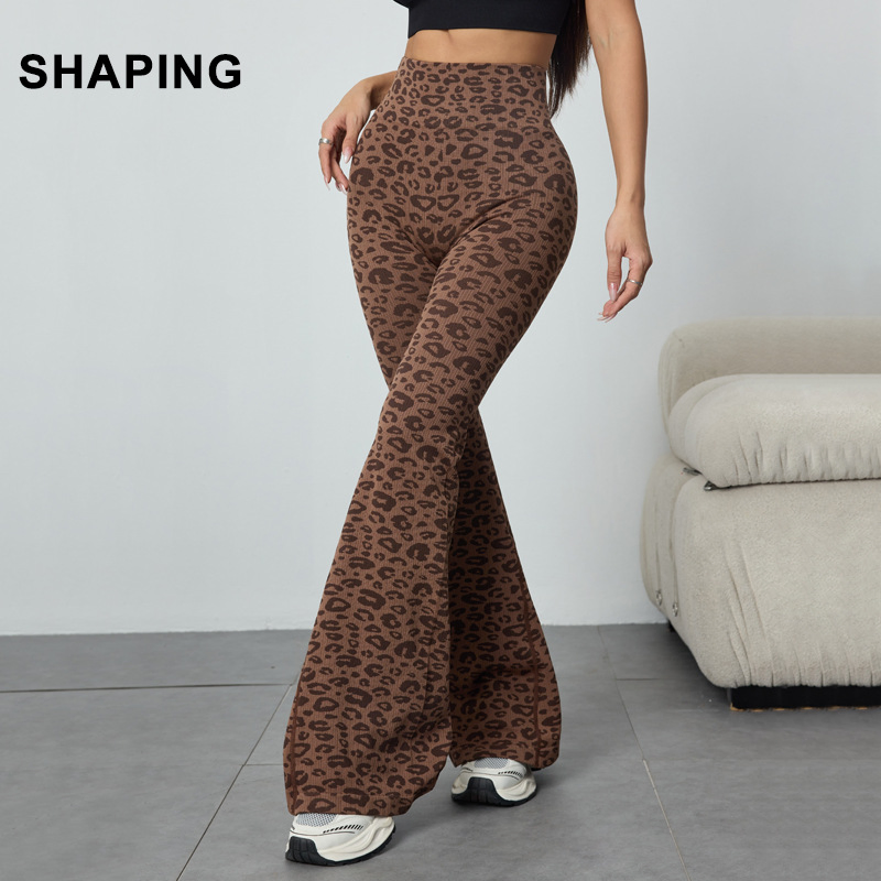 Gym Wear Leopard Print Flare Pants Women Push up Yoga Legging Fitness