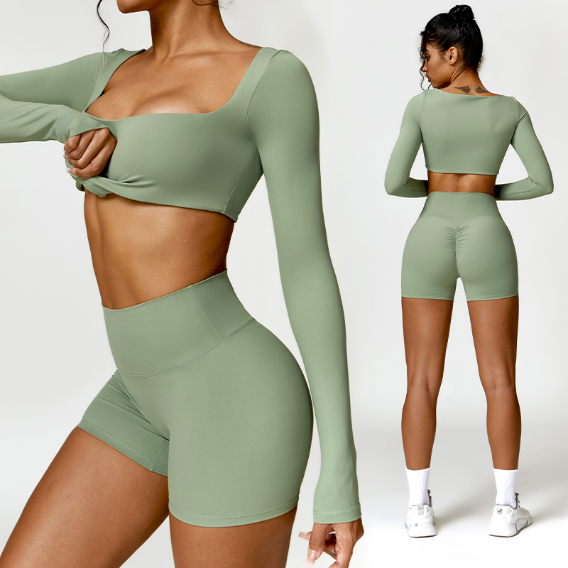 Wholesale Custom Women Gym Clothes Butt Lift Yoga Shorts Yoga Long-Sleeved Set Yoga Sets