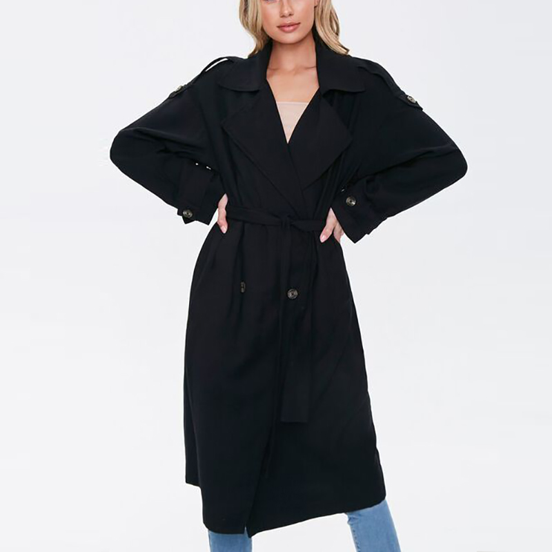 Women Fashion Double-Breasted Jacket Windproof Outwear Dust Long Trench Coat with Belt