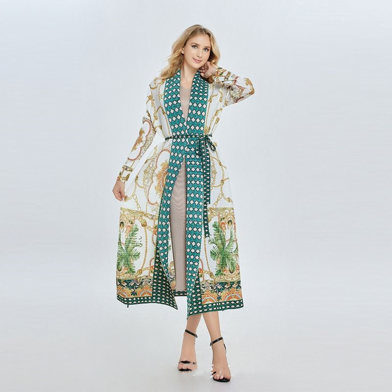 Factory Customized Long Coat Miyake Pleated Contrast Color Loose MID-Length Windbreaker for Women