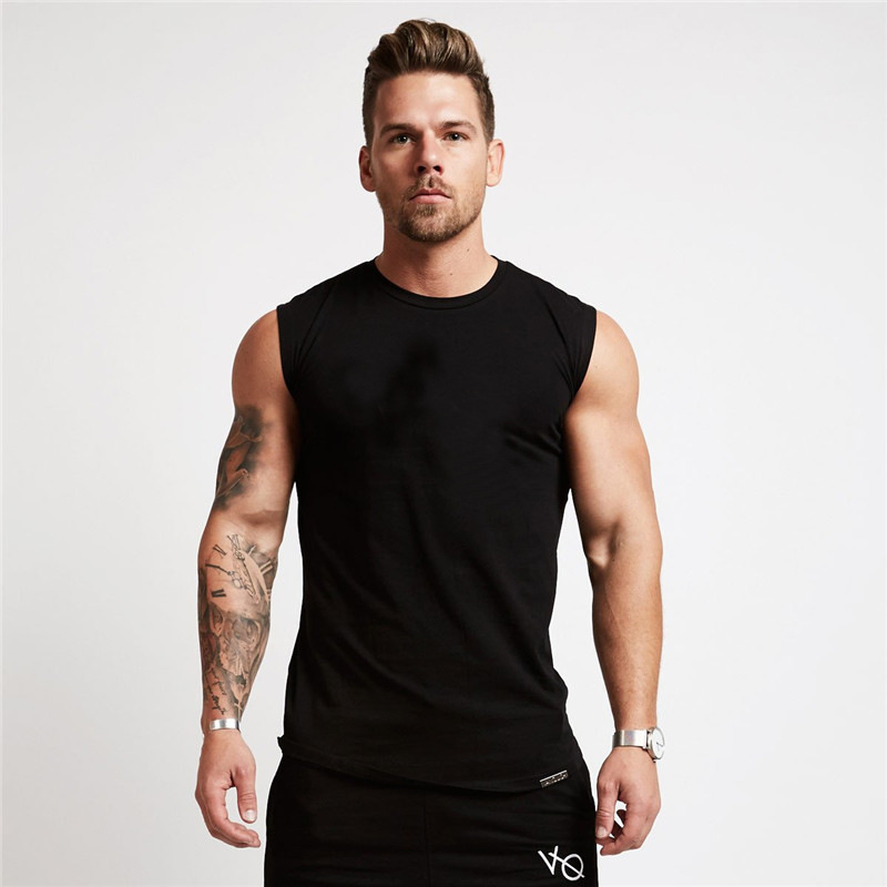 Sleeveless Men's T Shirts Dropped Plain Custom Gym Vests Armhole Cotton Tank Tops