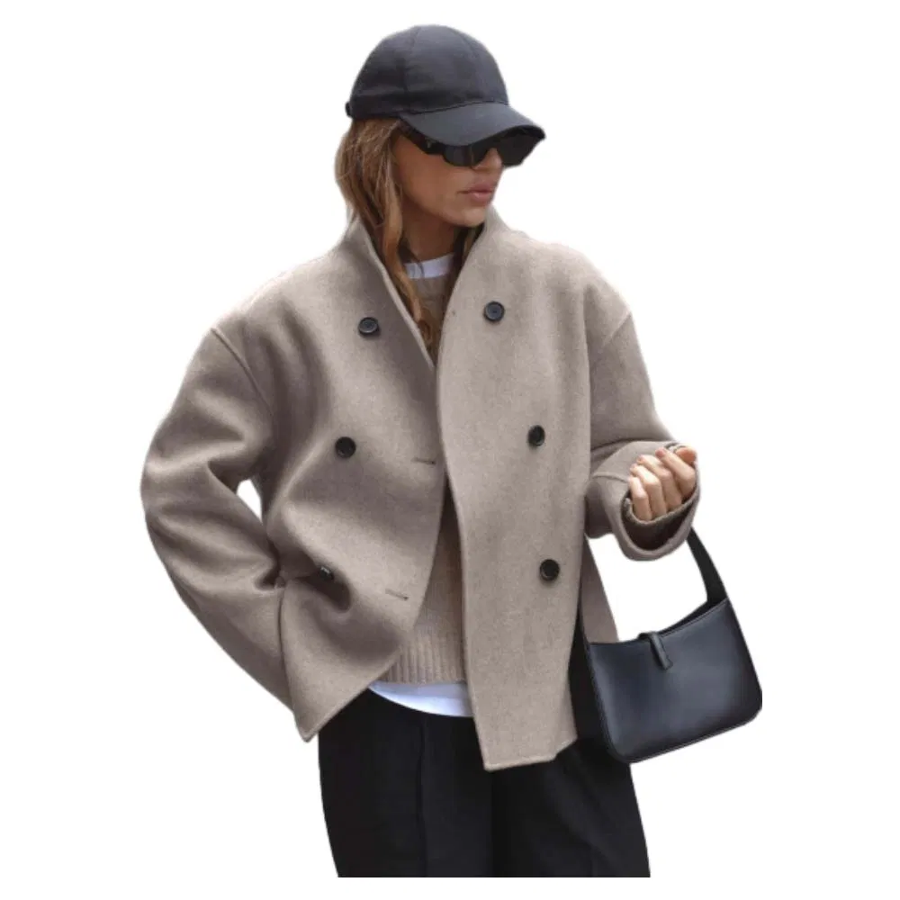 Women's Brown Wool Coat Front View