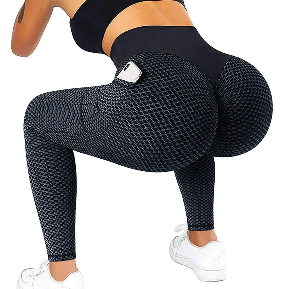 Plus Size Woman Yoga Pants Running Sportswear Workout Butt Lift Pockets Leggings