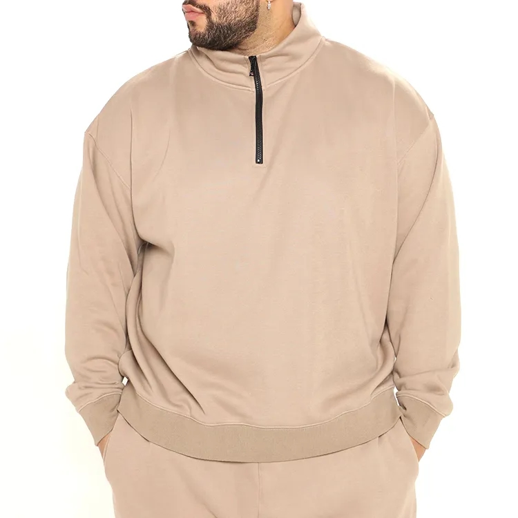 Custom Men′ S Turtleneck Half Zip Sweatshirt 100% Organic Cotton Plus Size Drop Shoulder 14 Zipper Blank Sweatshirt for Men